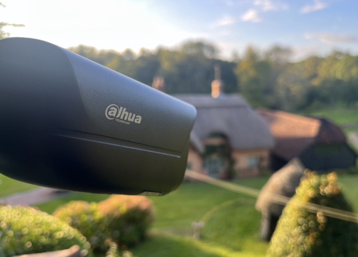 Dahua bullet CCTV camera covering a cottage and garden